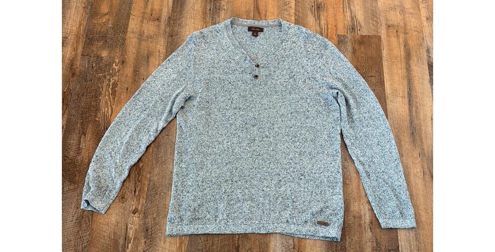 Tasso Elba 100% Linen Henley Sweater Gray Knit Men's Large